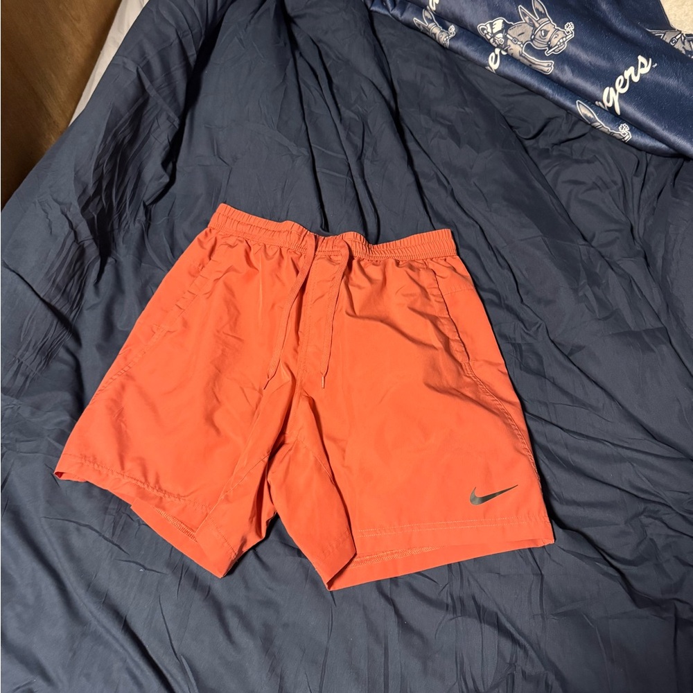 Nike Orange Drawstring Performance Shorts with Swoosh